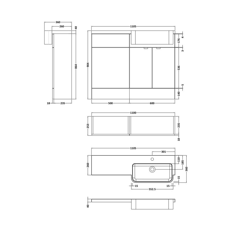 Fusion Single Bathroom Vanity with Integrated Polymarble Basin, Charcoal Black