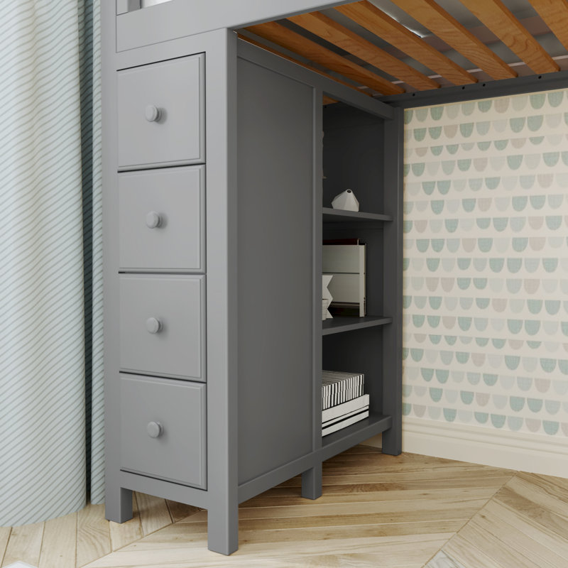 Gannon Kids Twin Loft Bed with Drawers, Gray