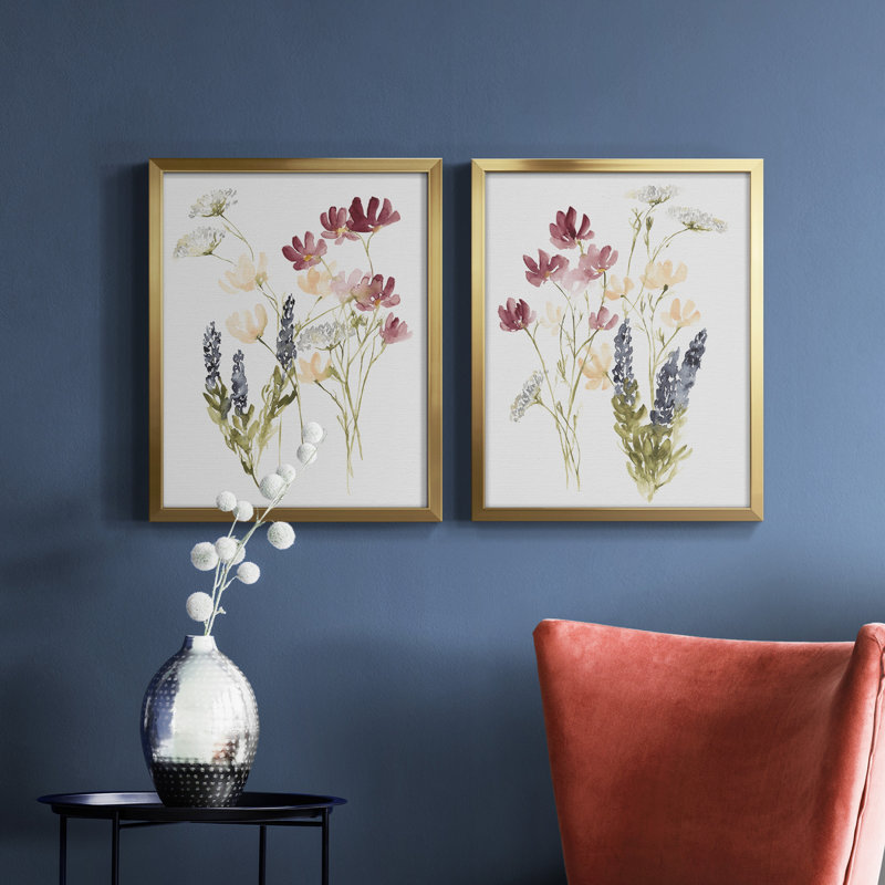 Toile encadrée de qualité supérieure Lobelia Garden I - prête à être accrochée, Papier encadré doré