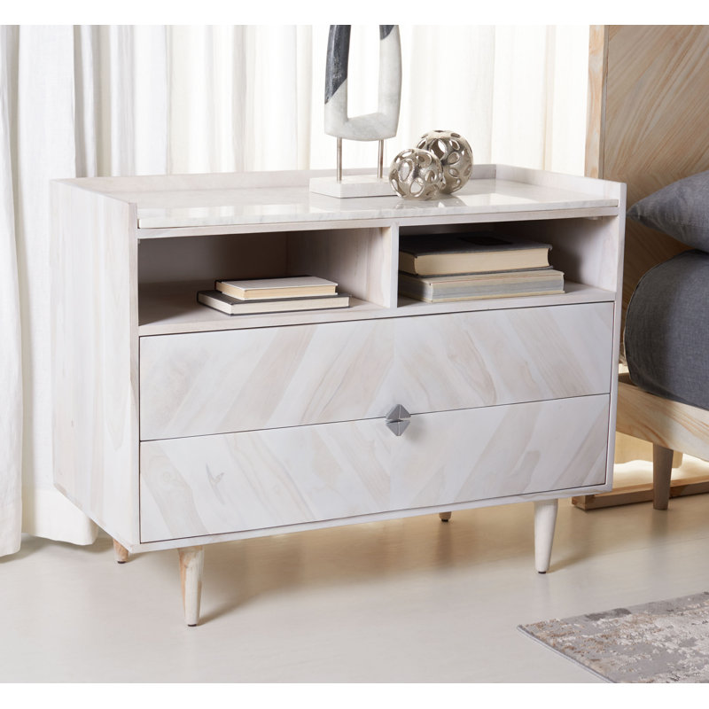Lola-Mae 39.3'' W Solid Wood Nightstand, Cream/White