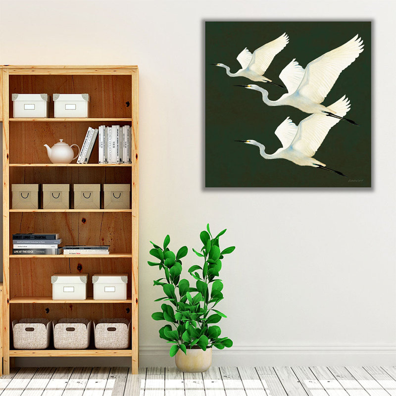 «Egrets Alighting II», reproduction d'art sur toile, H 20 po x l 20 po