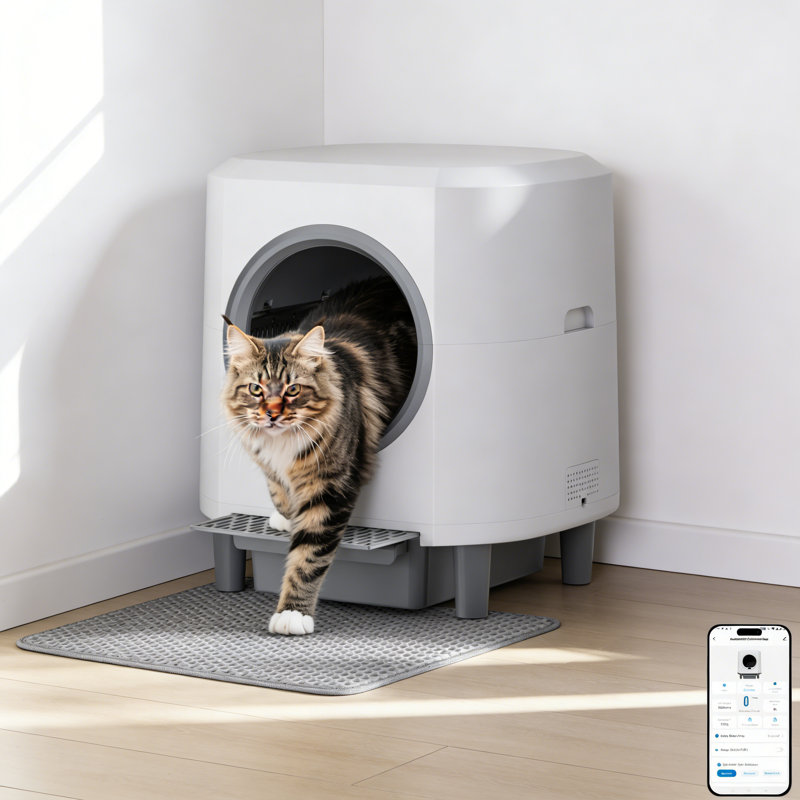 Bac à litière autonettoyant pour chat avec contrôle APP et capteur de sécurité, blanc