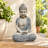 Meditating Buddha Garden Statue with Floral Robe