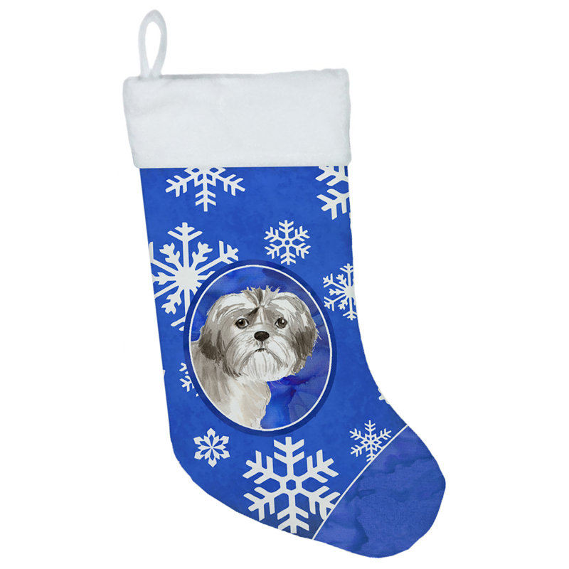 Chaussette de noël winter flocons de noël, Chiot shih tzu
