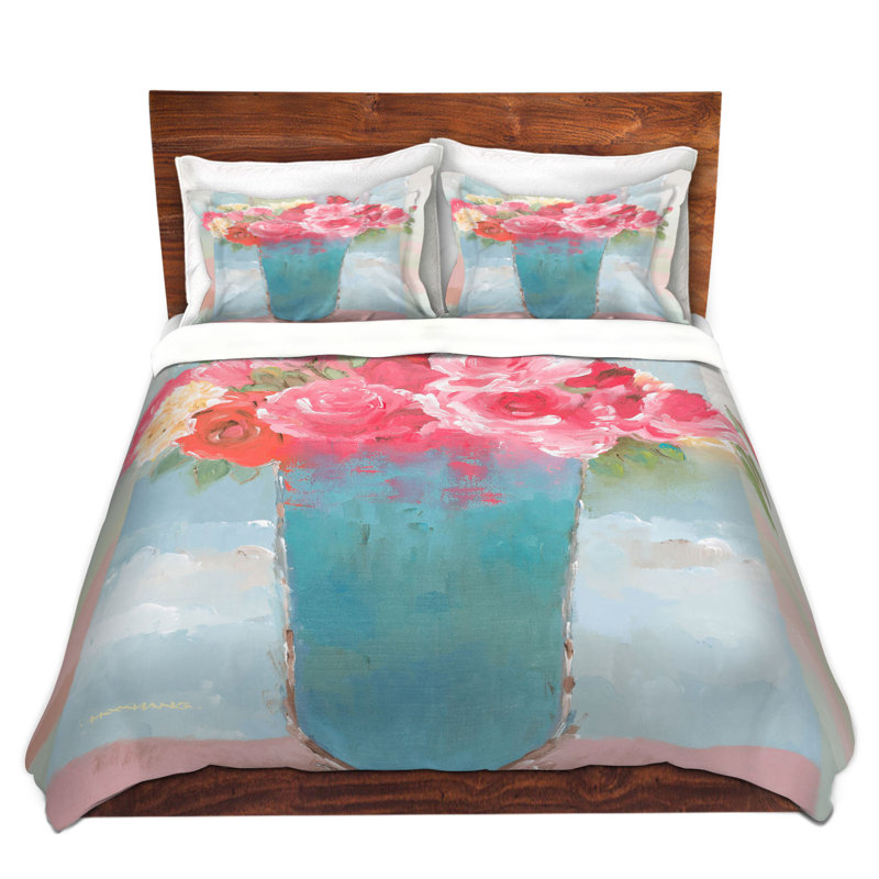 Ensemble de housse de couette roses en vase, 1 housse de couette grand + 2 taies standards