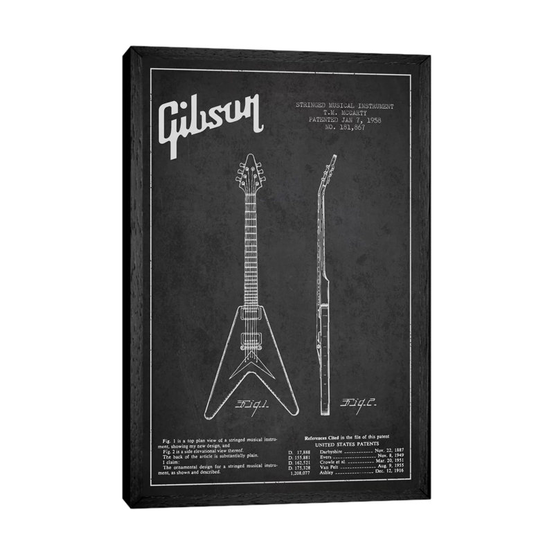 Gibson Electric Guitar by Aged Pixel - Print on Canvas, Black Framed, 152.5 cm H x 101.5 cm W