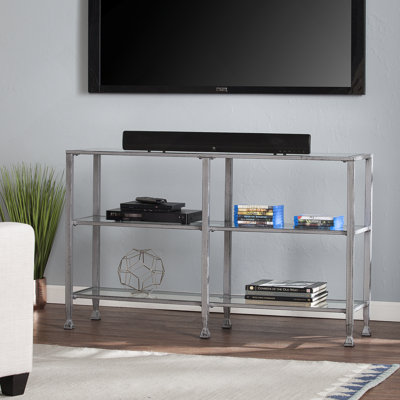 Élégante console à 3 niveaux en métal et verre - Argent patiné, parfait pour un décor moderne et minimaliste