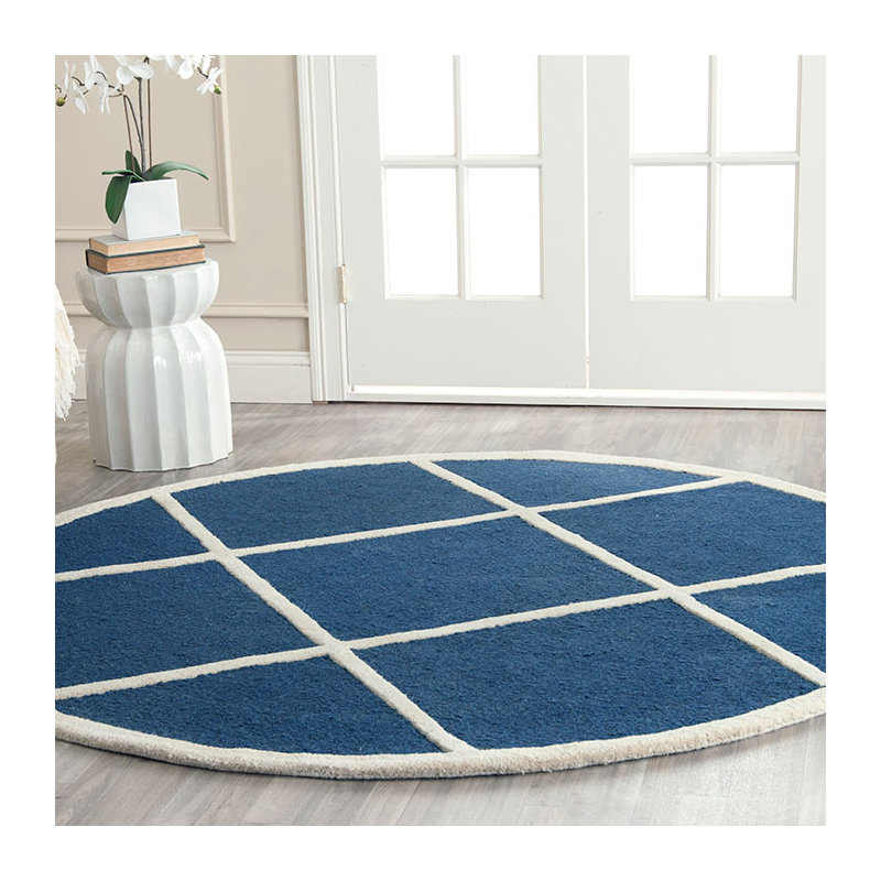 Deedgra Hand Tufted Wool Geometric Rug, Round 6'