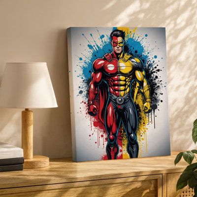 Canvas Create A Striking Illustration Of A Superhero Character Split Down Wall Art The Middle With Contrasting Colors And Textures One Canvas Wall Art