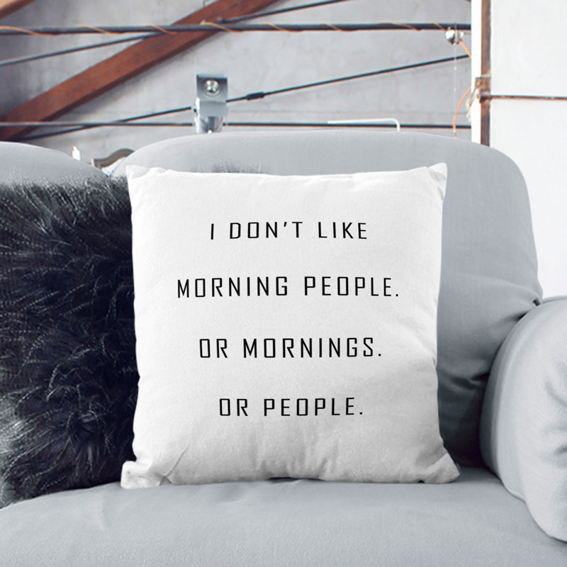 Morning People Typography Square Throw Cushion, 55cm H x 55cm W x 20cm D, Black