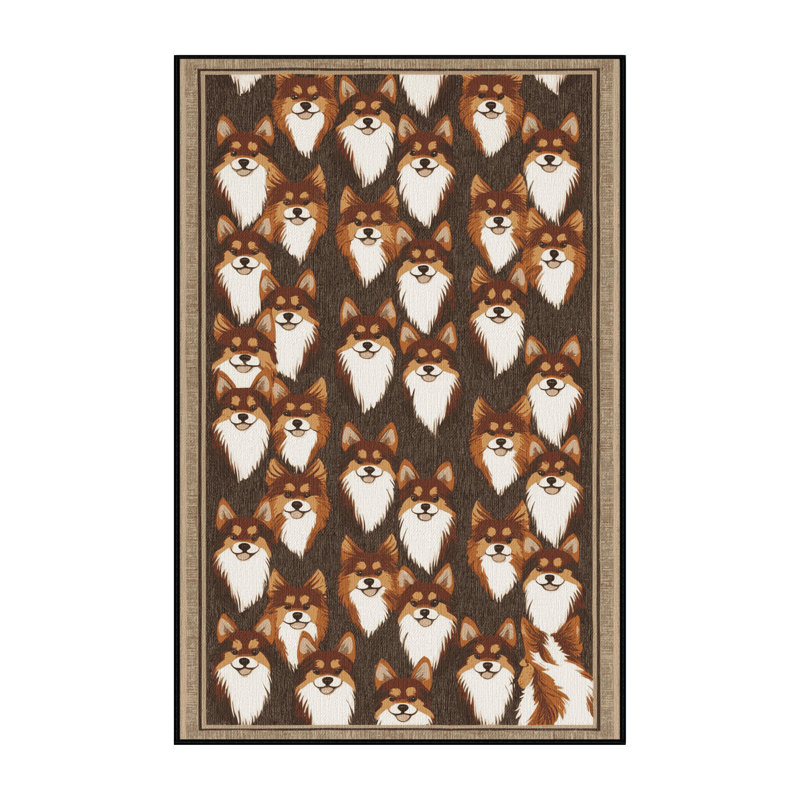Washable Finnish Spitz Dogs Area Rug, Rectangle 7' x 10'