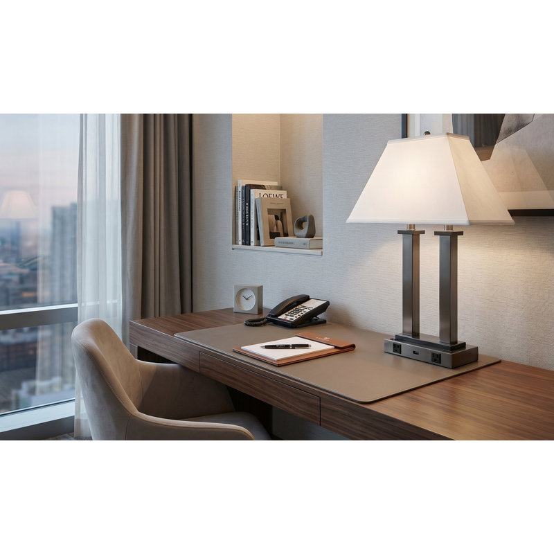 Gunmetal Square Post Metal USB Table Lamp