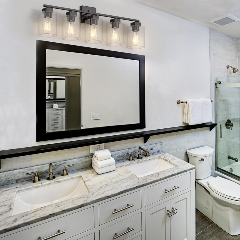 Luminaire de meuble-lavabo de salle de bain 5 lumières Espird avec finition noire matte, conception carrée et certification UL pour salle de bain, salon et chambre à coucher