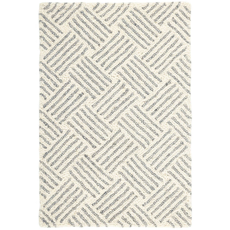 Layers Grey Hand Hooked Wool Rug, Rectangle 9'6" x 13'6"