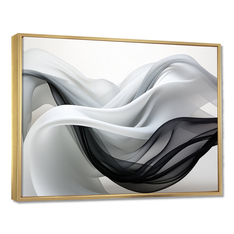 «Streams liquides» - art mural vagues, H 16 po x l 32 po x P 1 po, Toile avec cadre flottant or