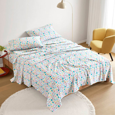 4-Piece Full Cotton Printed Sheet Set,White Holiday Trees