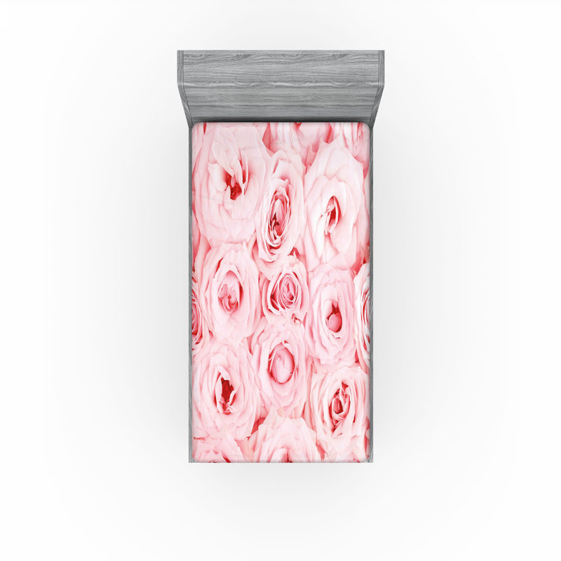 Drap-housse orange Ambesonne, Drap-housse de taille simple, Motif floral rose pâle 2