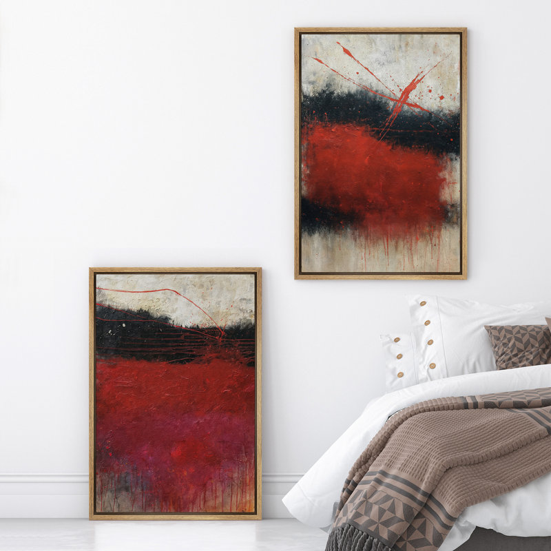 Art mural abstrait, ensemble de 2 reproductions d'art encadrées sur toile, H 24 po x l 32 po, Naturel