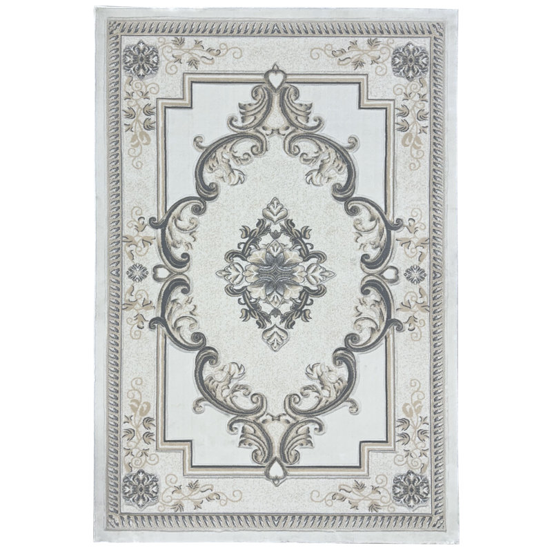Tapis traditionnel ivoire / gris Ramsel, Rectangle 6 pi 6 po x 9 pi 2 po