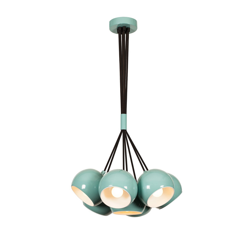 Lustre moderne turquoise et blanc, hauteur réglable, 17,7 po x 42,5 po | Corps en métal, 7 x E27 Max 40W | Conception scandinave, luminaire élégant pour le salon et la salle à manger, indice de protection IP20
