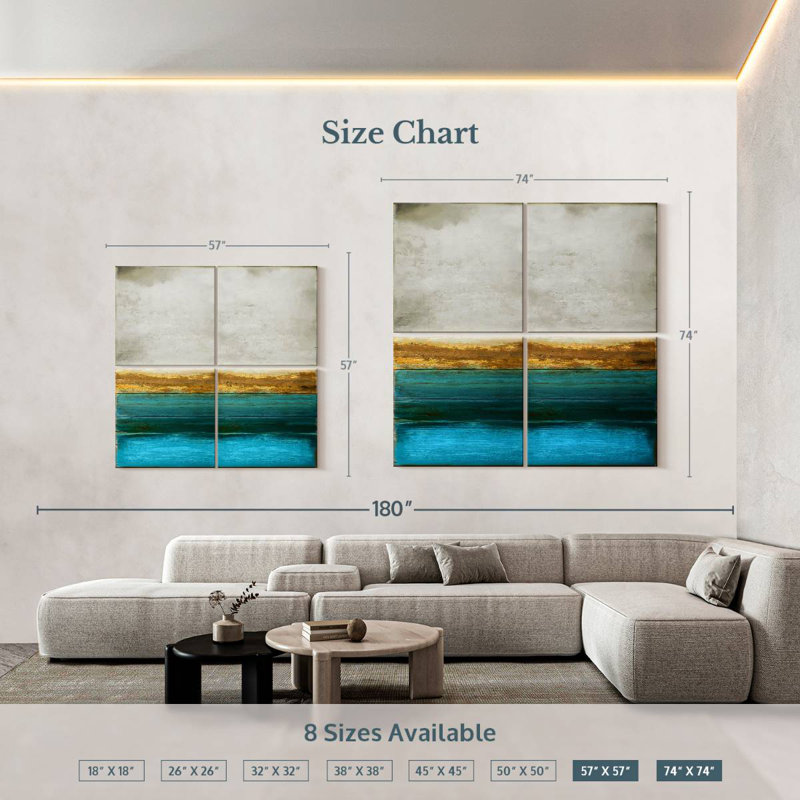 Avery doré sur turquoise, H 57 po x l 57 po
