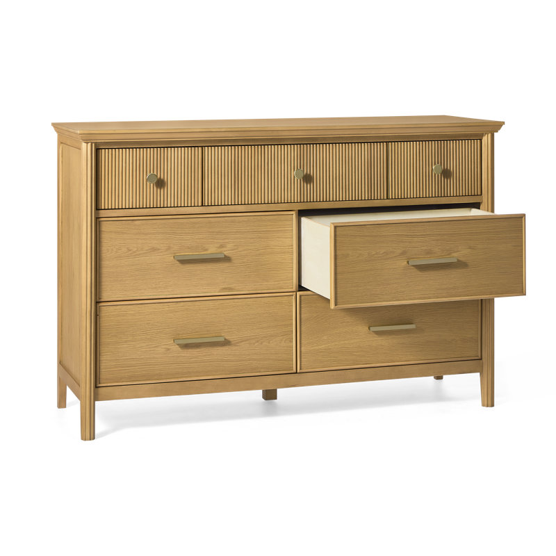 Reid Kids Solid Wood 7 - Drawer Double Dresser, Light Oak