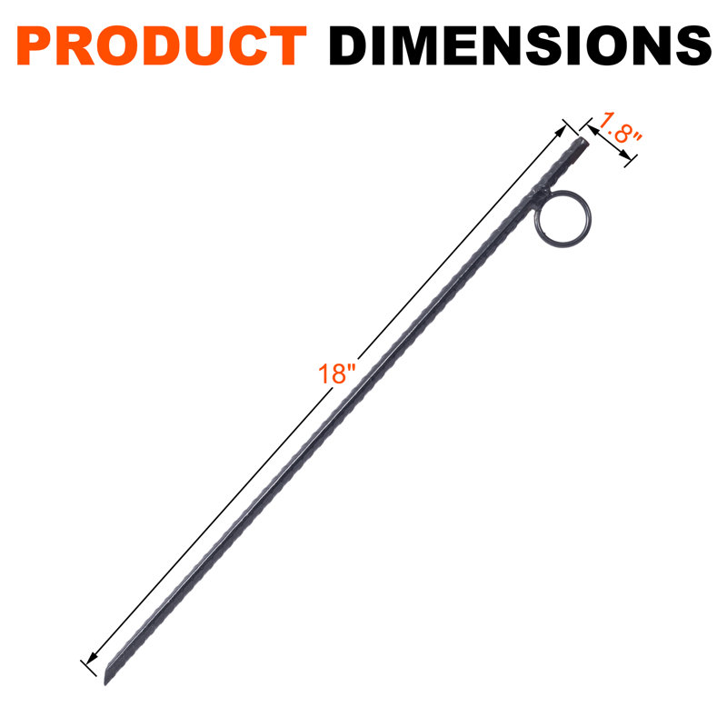 Paquet de 4 piquets de barres d'armature en acier 3/8 po x 18 po avec boucle - ancrages de sol robustes pour tentes, clôtures, structures de jardin