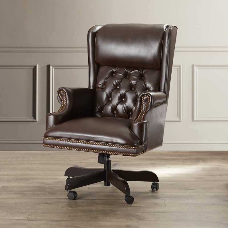 Fauteuil de bureau ergonomique à haut dossier et capitonné LeatherSoft, Brun
