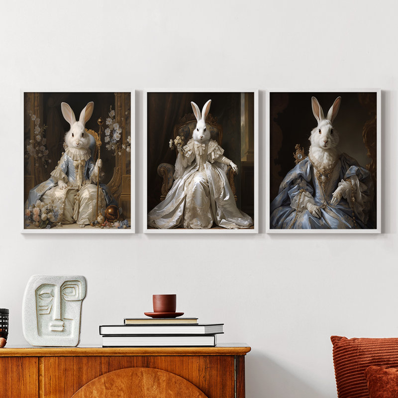 Série royale d'animaux LXII - ensemble de 3 estampes numériques encadrées - prêt à être accroché, Blanc, H 28 po x l 22 po