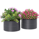 Galvanized Raised Garden Bed Set of 2, Planters for Outdoor Plants with Safety Edging, Easy-to-assemble Stock Tanks for Growing Flowers, Herbs and Vegetables