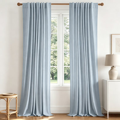 100% Blackout Linen Curtains for Bedroom 40x96 Inch Light Blue, Thermal Insulated Room Darkening Drapes with Back Tab Rod Pocket for Living Room, Set of 2