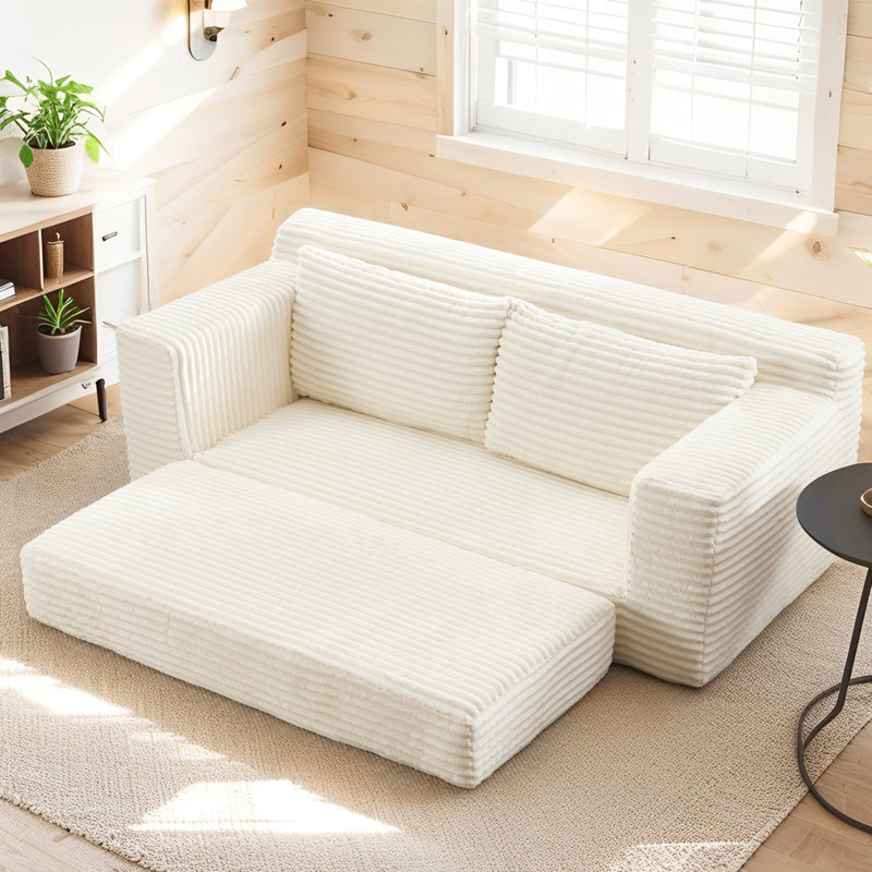 Velours côtelé convertible beige avec cadre en acier et mousse viscoélastique, sans assemblage, idéal pour les petits appartements Mousse 2 en 1, cadre renforcé, tissu, assemblage à la maison