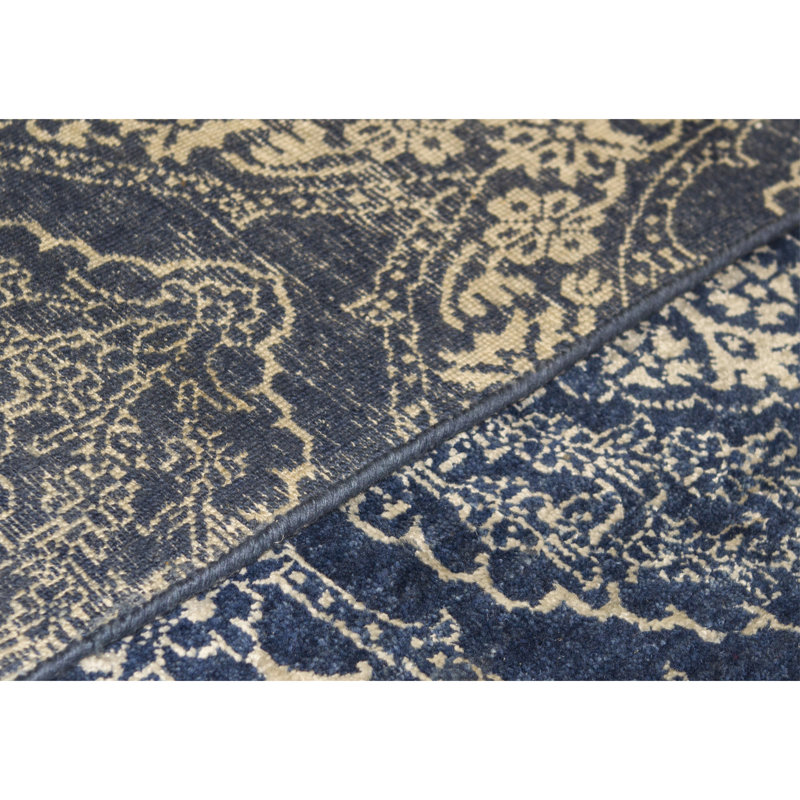 Tapis bleu et argent noué à la main de haute qualité
