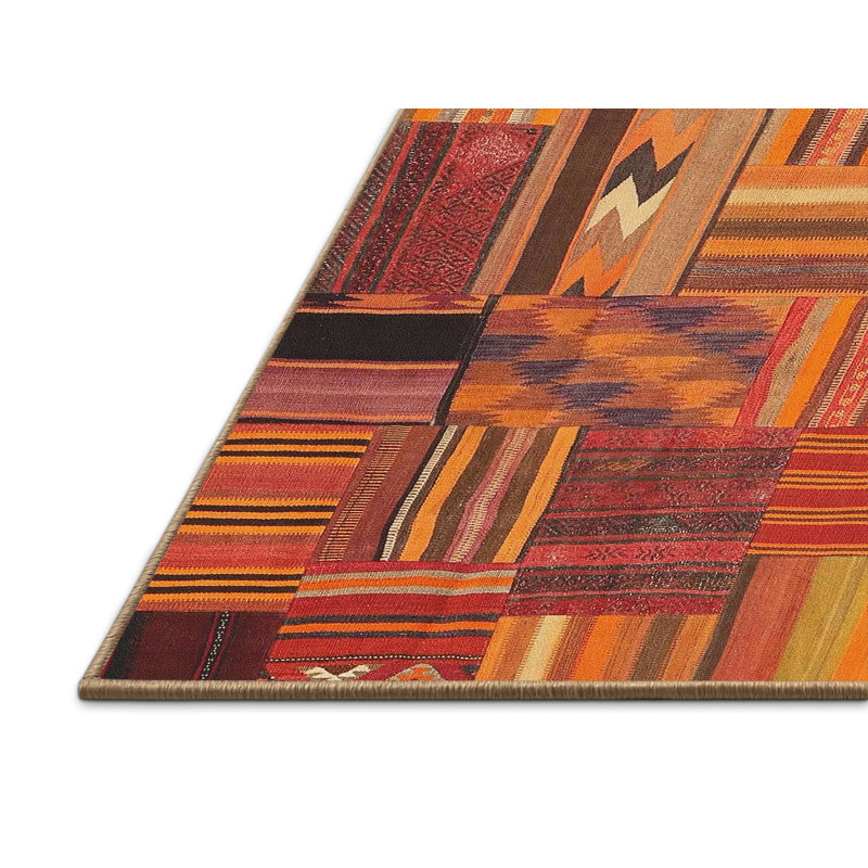 Tapis de zone orange/brun contemporain Julieth, Rectangle 2 pi x 3 pi