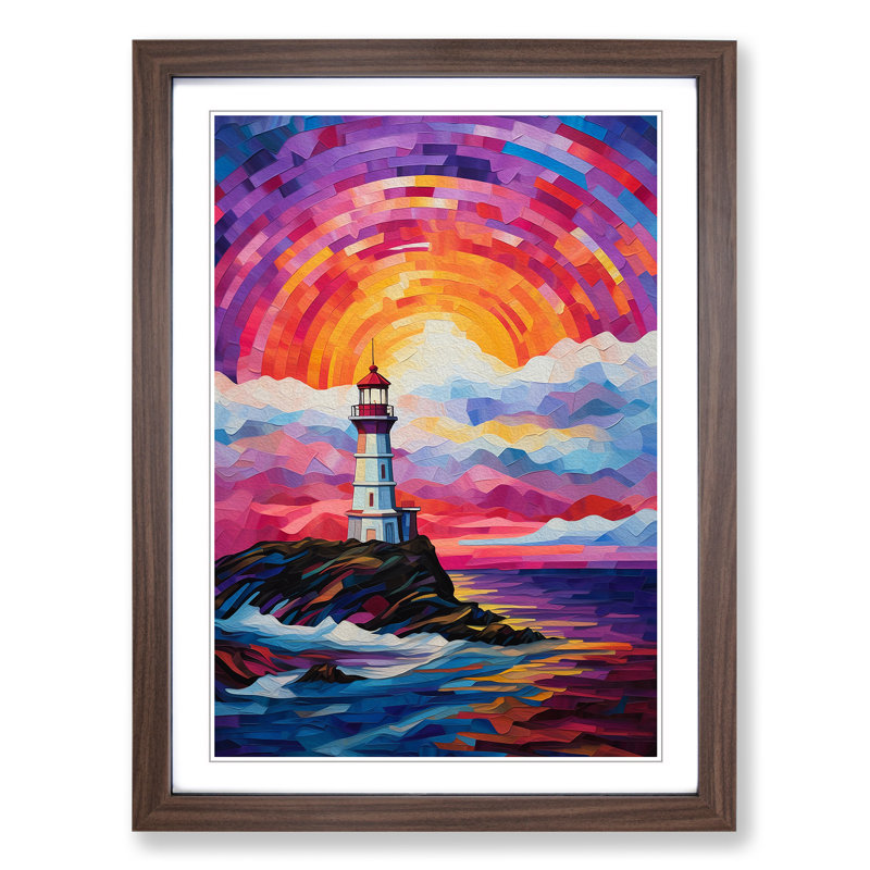 Lighthouse Colour Field - Single Picture Frame Print on Wood, Walnut Framed, 46cm H x 34cm W x 2cm D
