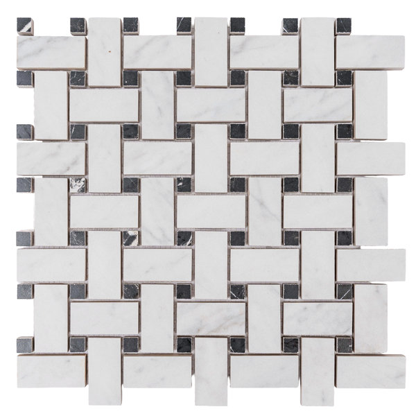 Regalia 12x12 in. White, Black Matte Gres Porcelain Basketweave Mosaic Wall and Floor Tile (5.82 sq ft/case, 6-Pack)