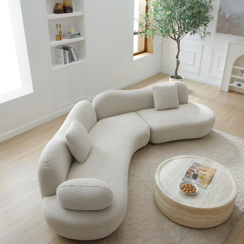 Canapé modulaire incurvé moderne, canapé 5 places Boucle pour le salon, la chambre à coucher, couleur beige, forme de croissant et dossier papillon pour remplir tout l'espace, 2 coussins