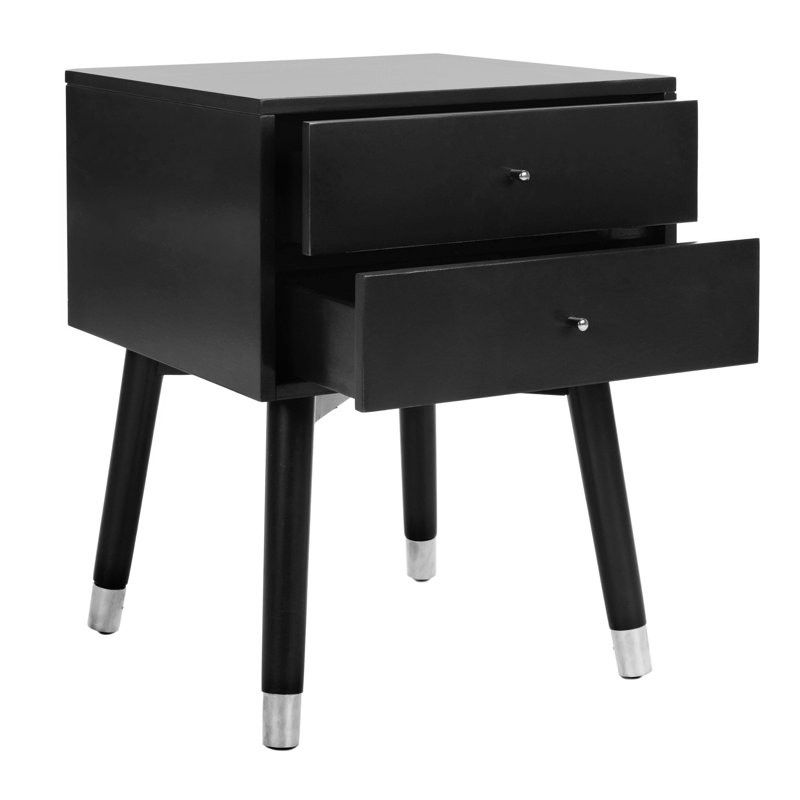 Table de chevet à 2 tiroirs Debriana, Argent / noir