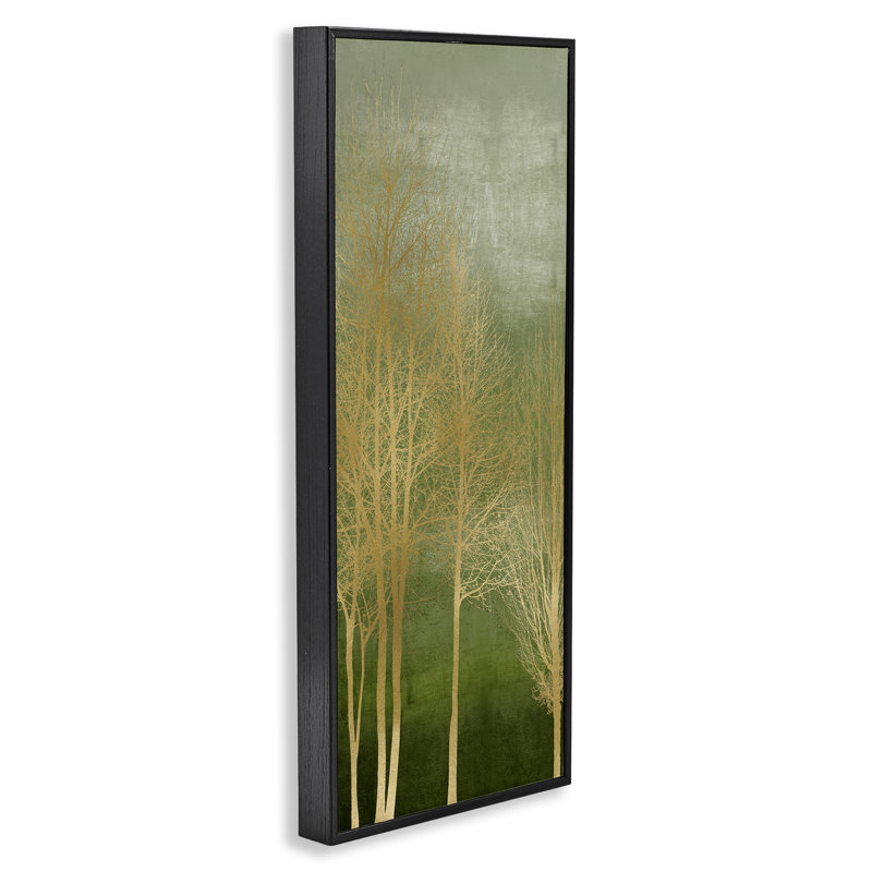 Giclée encadrée de branches d'or minimal, design par Kate Bennett, H 30 po x l 13 po, Giclée encadrée noir minuit