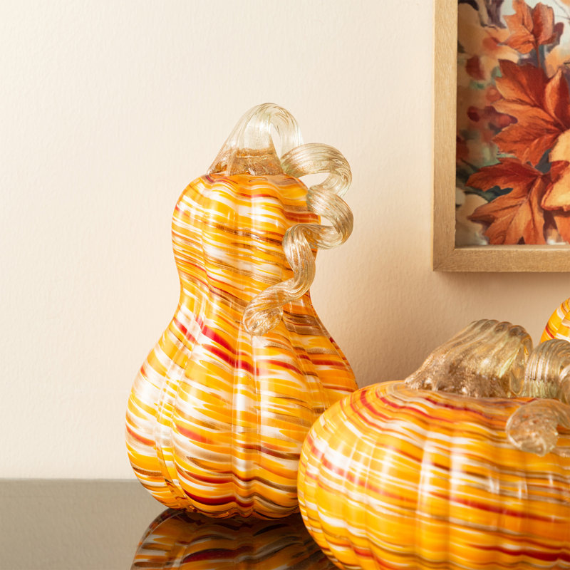 8.5"H Fall Multi Stripes Glass Gourd