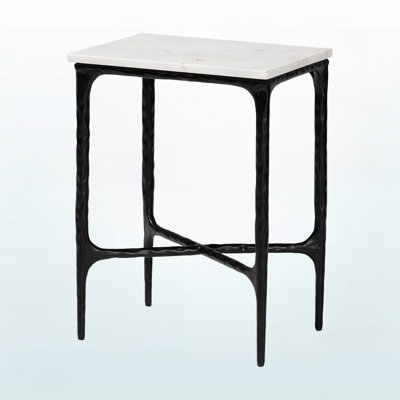 Daniela Marble End Table - Modern Rustic Accent Table with Hand-Forged Metal Frame for Living Room or Seating Areas, Rectangle