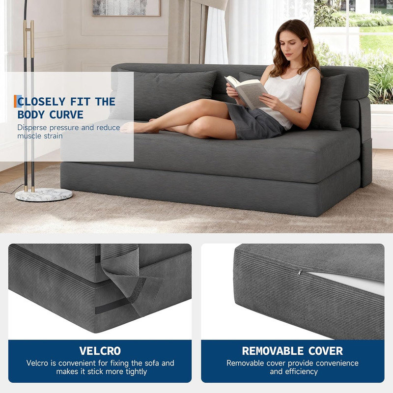 Boneless 4-in-1 Folding Sofa Bed & Chair Bed, Convertible Sleeper Loveseat with Pillow, Dark Grey Floor Lounge