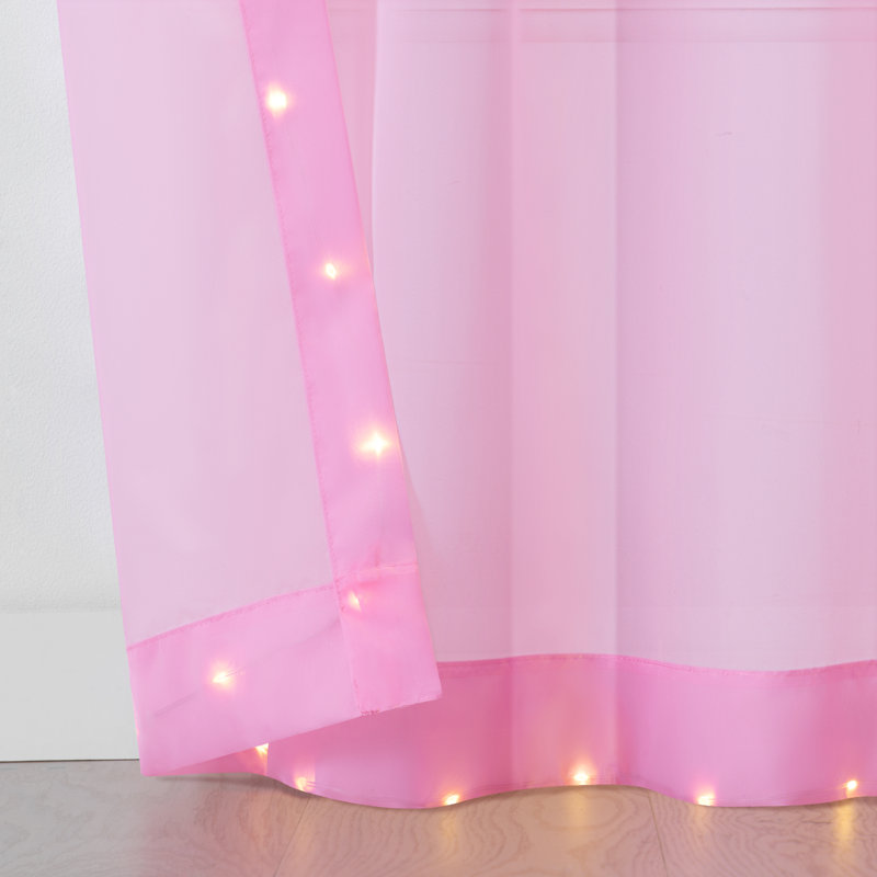 Eclipse Starlight Light Up Sheer Hookless Grommet Curtain, Curtain Lights with Remote Control, Bedroom Curtain, Room Divider or Outdoor Patio, 1 Panel, 63 In Long x 52 In Wide Curtain, Pink