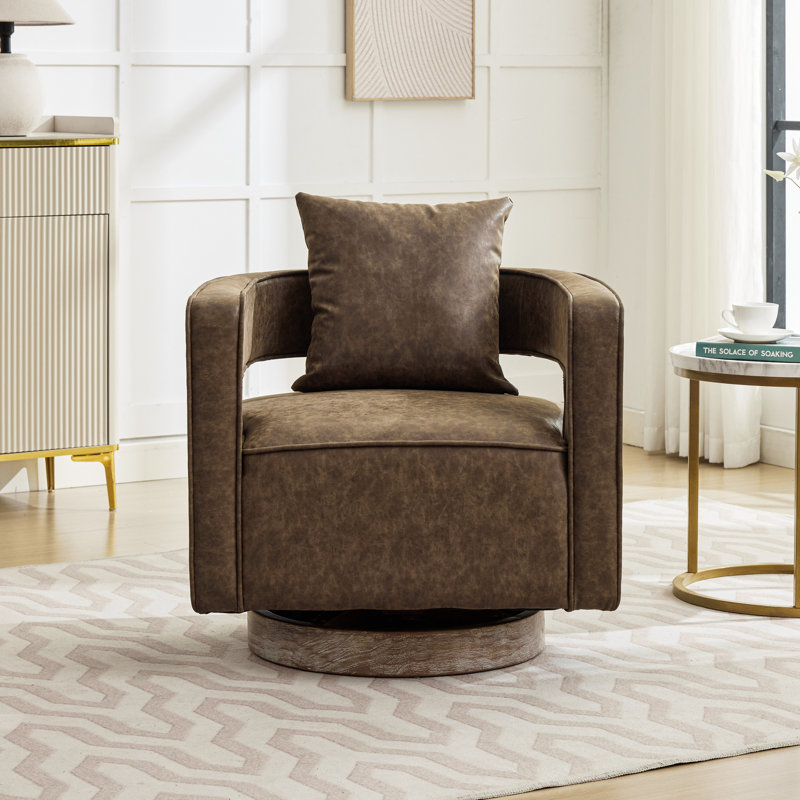 Davidanthony Upholstered Swivel Barrel Chair, Coffee Bronzing Suede