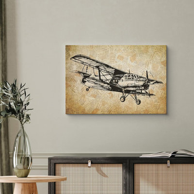 " Vintage Biplane Soars On Brown Background "
