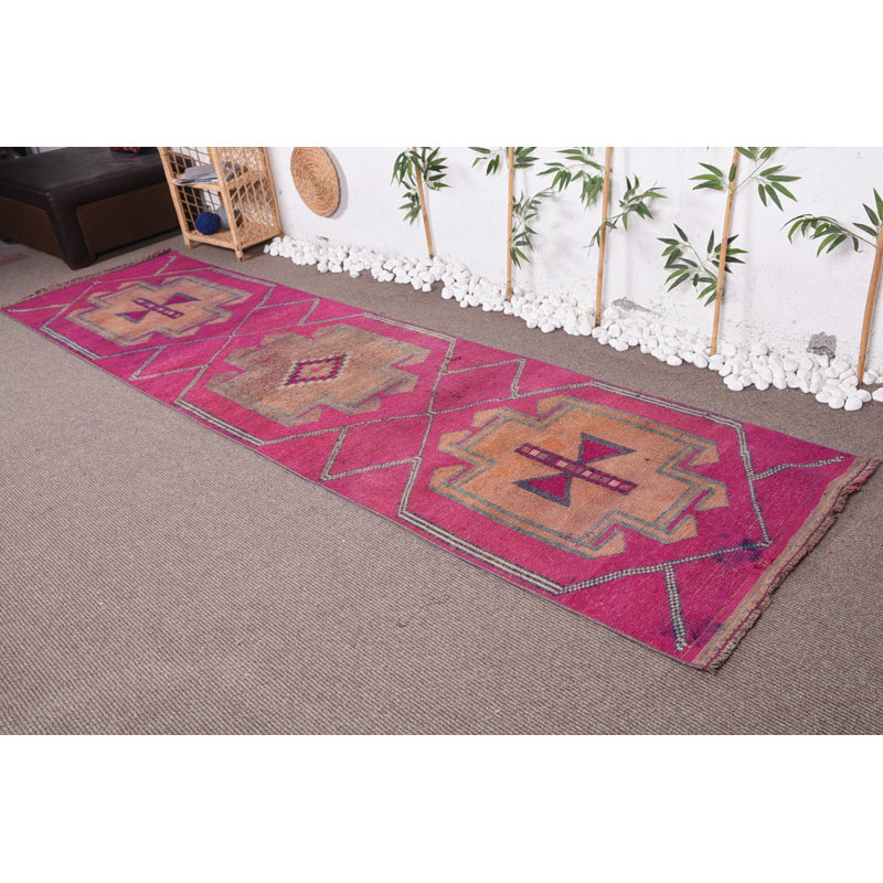 Tapis rétro, tapis orientaux roses, tapis antiques, tapis turcs, tapis de couloir 3,1 x 12 pi