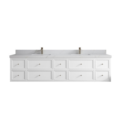 Roswell Floating 84'' Double Bathroom Vanity with Quartz Top