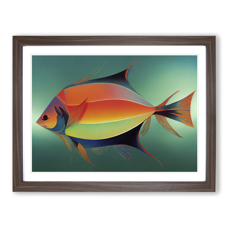 XH1022-6605X Fish Vol.2 1 Piece Single Picture Frame Painting, 46cm H x 64cm W x 2cm D, Walnut