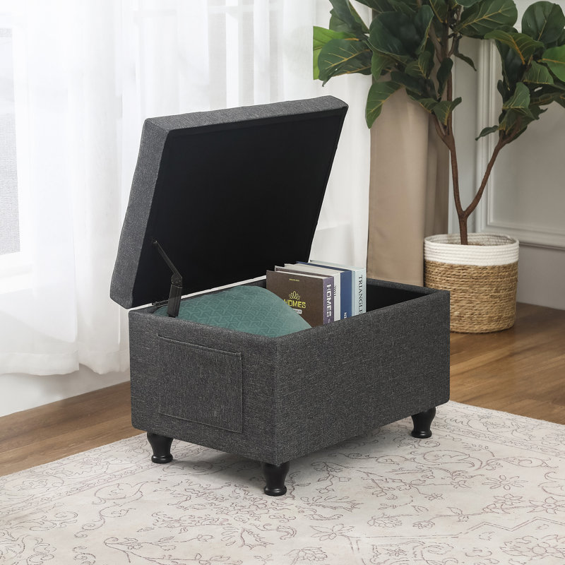 24 Inches Upholstered Storage Ottoman, Dark Gray