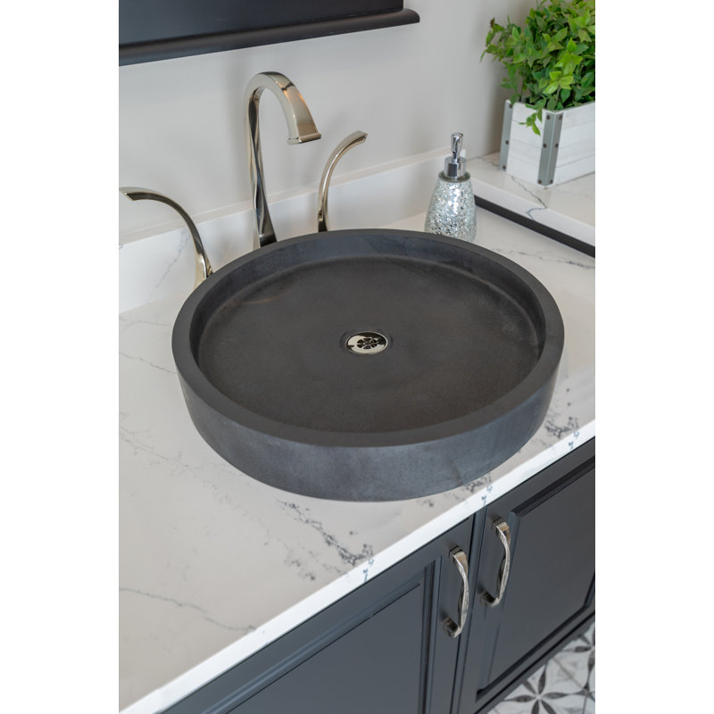 Lavabo de salle de bain vasque circulaire Low Stone, Noir sablé